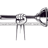 Plumber hand Holding Plunger Design Element Pipe Repair Service Plumbing Equipment Drain House Water Maintenance Bathroom Work Kitchen Professional Tool Repairman Handyman Clipart SVG