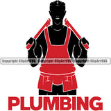 Plumbing Quote Red Color Plumber Holding Wrench Silhouette Design Element Pipe Repair Vector Work Kitchen Professional Tool Repairman Handyman Equipment Drain House Water Maintenance Bathroom Clipart SVG