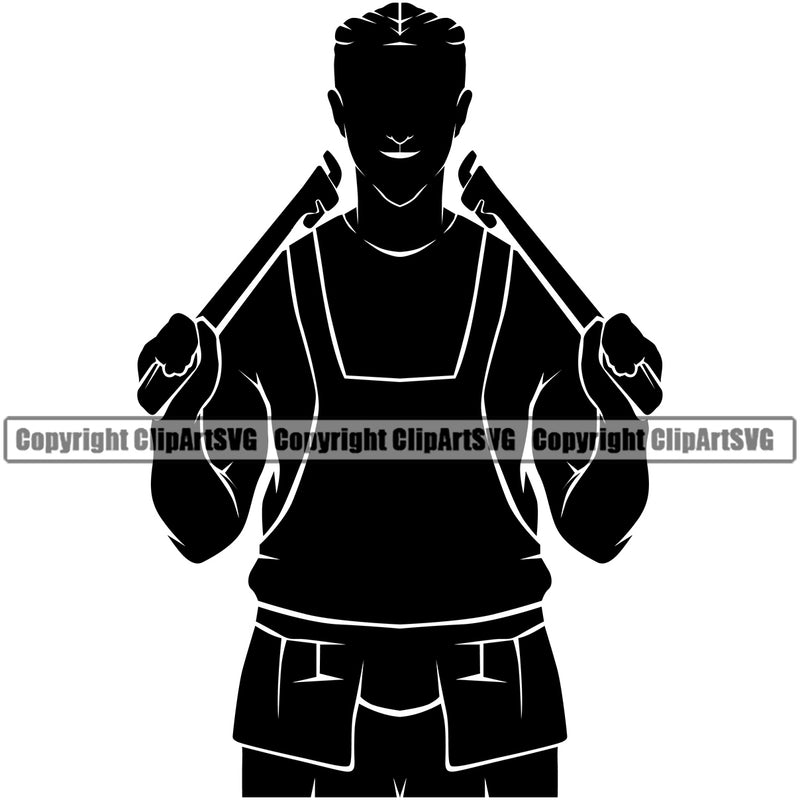 Plumber Pipe Repair Service Plumbing Silhouette Work Kitchen Professional Tool White Background Vector Repairman Handyman Equipment Drain House Water Maintenance Bathroom Clipart SVG