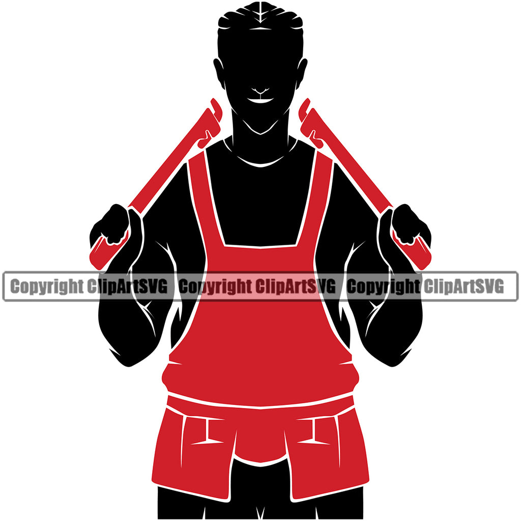 Plumber Pipe Repair Service Plumbing Silhouette Holding Wrench Color Design Element Work Kitchen House Water Maintenance Bathroom Professional Tool Repairman Handyman Equipment Drain Clipart SVG