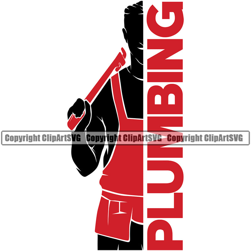 Plumbing Quote Plumber Silhouette Red Color Design Element Pipe Repair Service Work Kitchen Professional White Background Repairman Handyman Equipment Drain House Water Maintenance Bathroom Clipart SVG