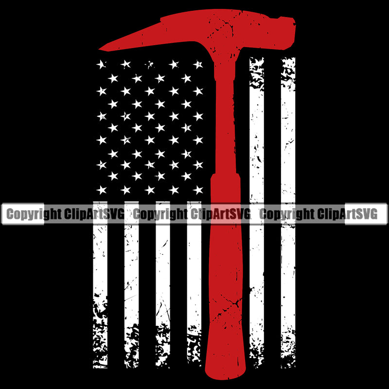 Hammer On USA Flag United State Flag Black Background Vector Design Element Roofing Roofer Roof Home House Residential Construction Architecture Building Rooftop Work Repair Worker Builder Company Business Logo Clipart SVG