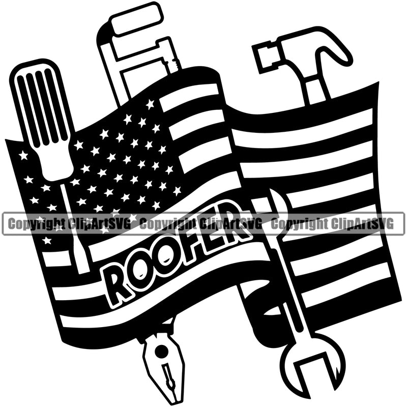 Roofing USA Flag United State Flag Vector Design Element Roofer Roof Home House Residential Construction Architecture Building Rooftop Work Repair Worker Builder Company Business Logo Clipart SVG