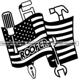 Roofing USA Flag United State Flag Vector Design Element Roofer Roof Home House Residential Construction Architecture Building Rooftop Work Repair Worker Builder Company Business Logo Clipart SVG