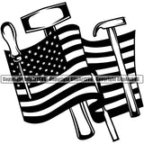 Roofing Flag Hammer United State USA Flag Design Element Roofer Roof Home House Residential Construction Architecture Building Rooftop Work Repair Worker Builder Company Business Logo Clipart SVG