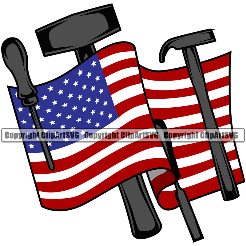 USA Flag United State Flag Hammer Vector Design Element Roofing Roofer Roof Home House Residential Construction Architecture Building Rooftop Work Repair Worker Builder Company Business Logo Clipart SVG