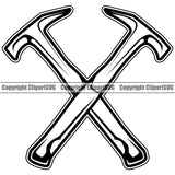 Roofing Hammer Crossed Design Element Roofer Roof Home House Residential Construction Architecture Building Rooftop Work Repair Worker Builder Company Business Logo Clipart SVG