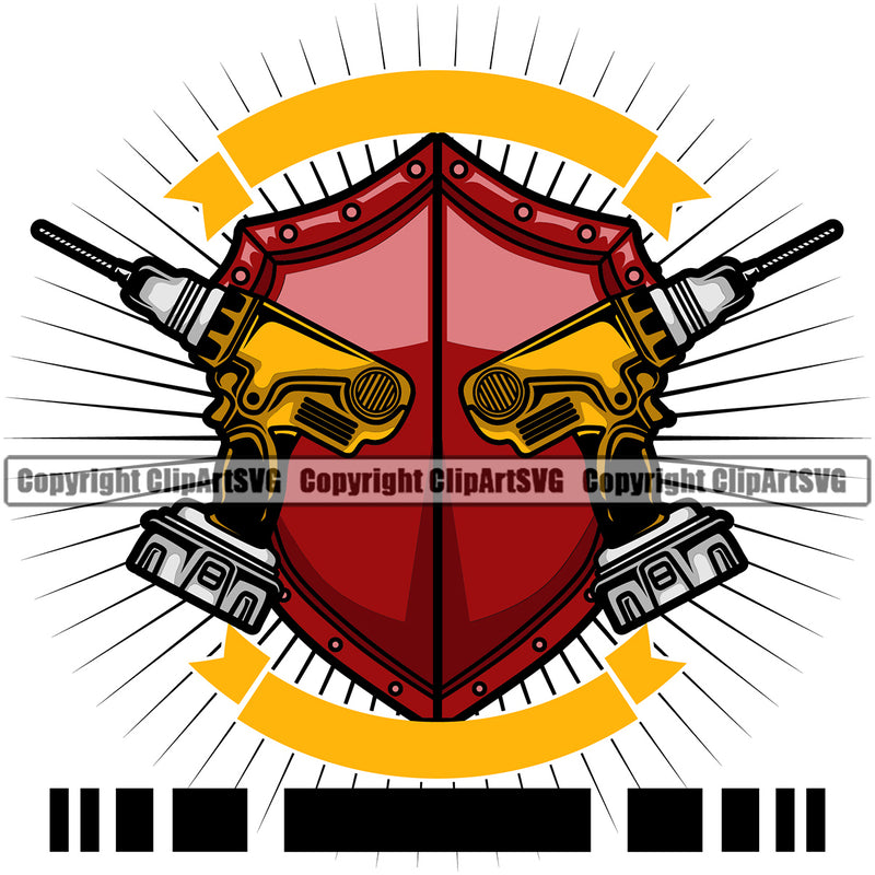 Roofing Drill Machine Logo Sunrise Background Vector Design Element Roofer Roof Home House Residential Construction Architecture Building Rooftop Work Repair Worker Builder Company Business Logo Clipart SVG