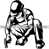 Roofing Roofer Man Sitting Holding Hammer Vector Design Element Roof Home House Residential Construction Architecture Building Rooftop Work Repair Worker Builder Company Business Logo Clipart SVG