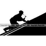 Roofing Roofer Silhouette Man On Roof Vector Design Element White Background Home House Residential Construction Architecture Building Rooftop Work Repair Worker Builder Company Business Logo Clipart SVG