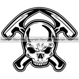 Roofing Roofer Roof Skull Skeleton Head Crossed Hammer Design Element Worker Builder Company Business Home House Residential Construction Architecture Building Rooftop Work Repair Clipart SVG