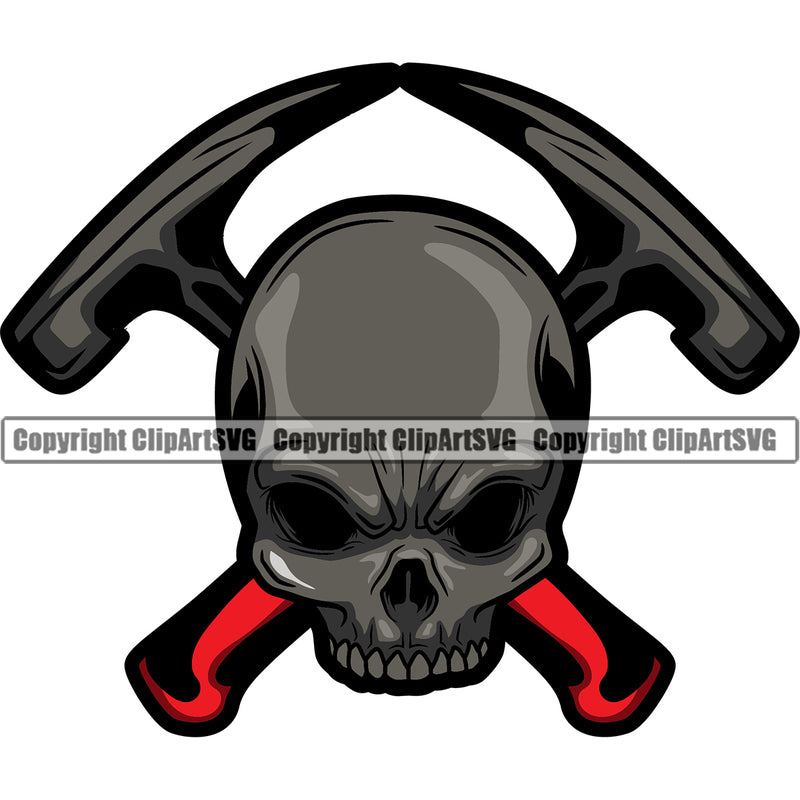 Roofing Roofer Roof Home House Residential Skull Skeleton Color Crossed Hammer Vector Design Element Construction Architecture Building Rooftop Work Repair Worker Builder Company Business Logo Clipart SVG