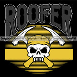 Roofing Roofer Roof Skull Skeleton Head Home House Black Background Design Element Residential Construction Architecture Building Rooftop Work Repair Worker Builder Company Business Logo Clipart SVG