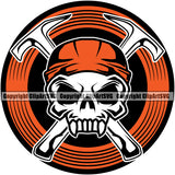 Roofing Roofer Skull Skeleton Red Color Logo Vector Design Element Roof Home House Residential Construction Architecture Building Rooftop Work Repair Worker Builder Company Business Logo Clipart SVG