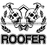 Roofer Quote Roofing Roofer Roof Skull Skeleton Logo Design Element Home House Construction Architecture Building Rooftop Work Repair Worker Builder Company Business Logo Clipart SVG