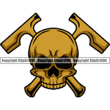 Roofing Roofer Roof Skull Skeleton Color Head Vector Design Element White Background Home House Residential Construction Architecture Building Rooftop Work Repair Worker Builder Company Business Logo Clipart SVG