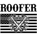 Roofer Quote USA Flag United State Flag Design Element Crossed Hammer Roofing Roofer Roof Home House Residential Construction Architecture Building Rooftop Work Repair Worker Builder Company Business Logo Clipart SVG