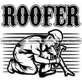 Roofer Quote Roofing Roofer Man Sitting Design Element Roof Home House Residential Construction Architecture Building Rooftop Work Repair Worker Builder Company Business Logo Clipart SVG