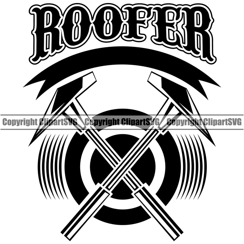 Roofer Quote Crossed Hammer Logo Design Element Roofing Roofer Roof Home House Residential Construction Architecture Building Rooftop Work Repair Worker Builder Company Business Clipart SVG