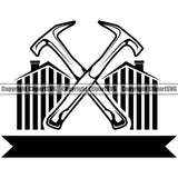 Roofing Hammer Crossed Vector Design Element Roofer Roof Home House Residential Construction Architecture Building Rooftop Work Repair Worker Builder Company Business Logo Clipart SVG