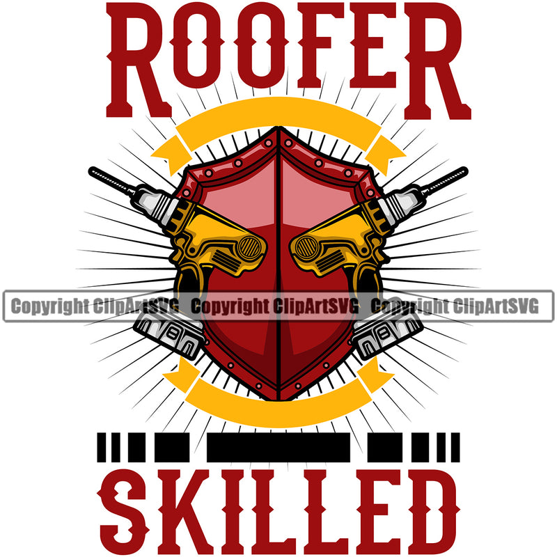 Roofer Skilled Roofing Roofer Roof Double Drill Sunrise Vector Design Element Home House Residential Construction Architecture Building Rooftop Work Repair Worker Builder Company Business Logo Clipart SVG