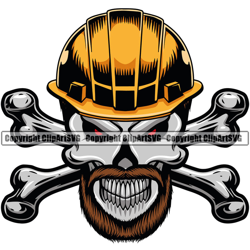 Construction Work Worker Building Contractor Builder Build Building Skull Bones Behind Logo Red Eyes Color Design Element Yellow Helmet Carpenter Business Company Job Design Logo Clipart SVG