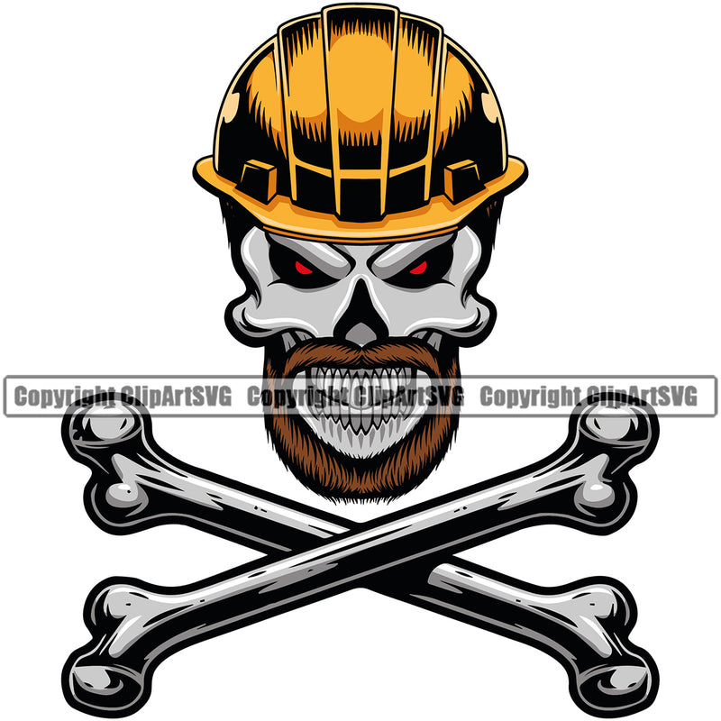 Construction Work Worker Building Contractor Builder Skull Color Bones Below Logo Color Helmet Red Eyes Design Element Build Building Carpenter Business Company Job Design Logo Clipart SVG