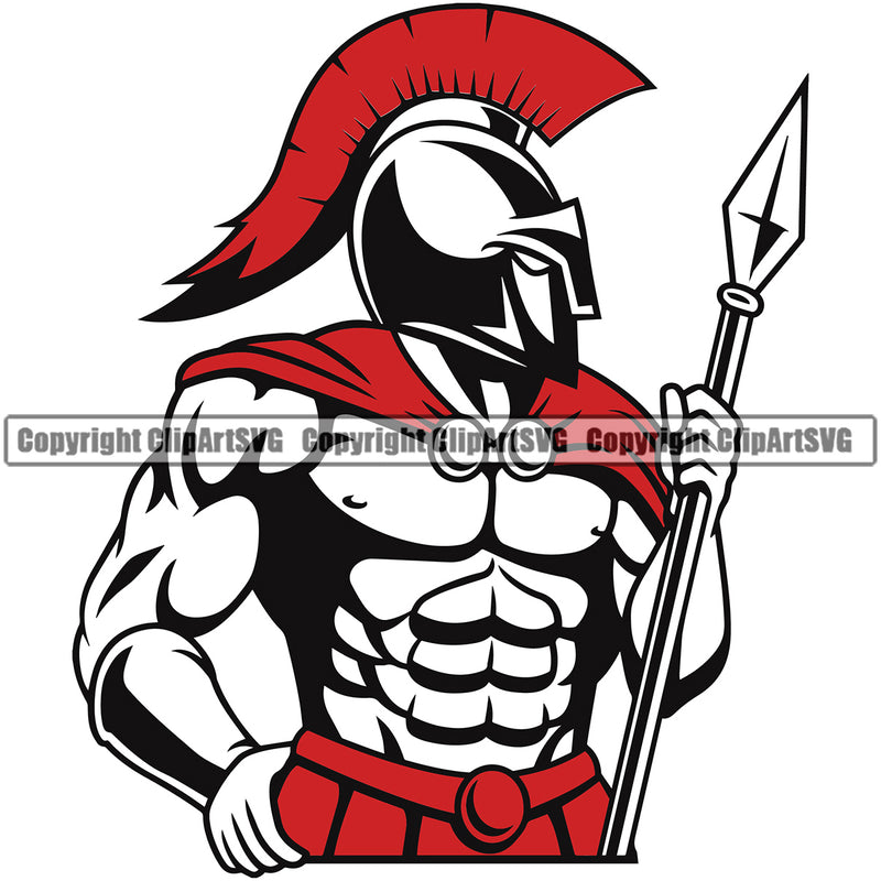 Spartan Battle Helmet Spear Red Warrior Sign Sword Fight Viking Barbarian Medieval War Fighter Mascots Sports Team School Mascot Game Fantasy eSport Animal Emblem Badge Logo Symbol Clipart SVG