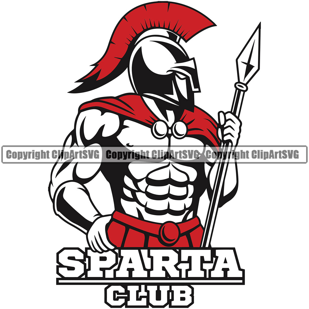 Sparta Club Spartan Battle Helmet Spear Red Body Builder Warrior Sign Sword Fight Viking Barbarian Medieval War Fighter Mascots Sports Team School Mascot Game Fantasy eSport Animal Emblem Badge Logo Symbol Clipart SVG