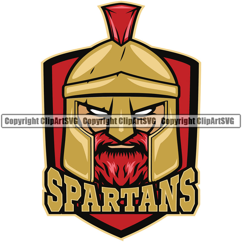 Spartans Battle Helmet Spartan Beard Mustache Red Skin Warrior Sign Fight Viking Barbarian Medieval War Fighter Mascots Sports Team School Mascot Game Fantasy eSport Animal Emblem Badge Logo Symbol Clipart SVG