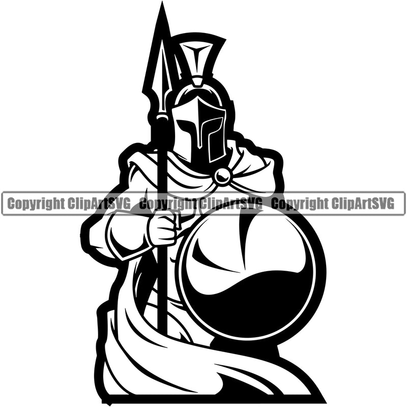 Spartan Battle Helmet Spear Shield Black Warrior Dress Sign Sword Fight Viking Barbarian Medieval War Fighter Mascots Sports Team School Mascot Game Fantasy eSport Animal Emblem Badge Logo Symbol Clipart SVG