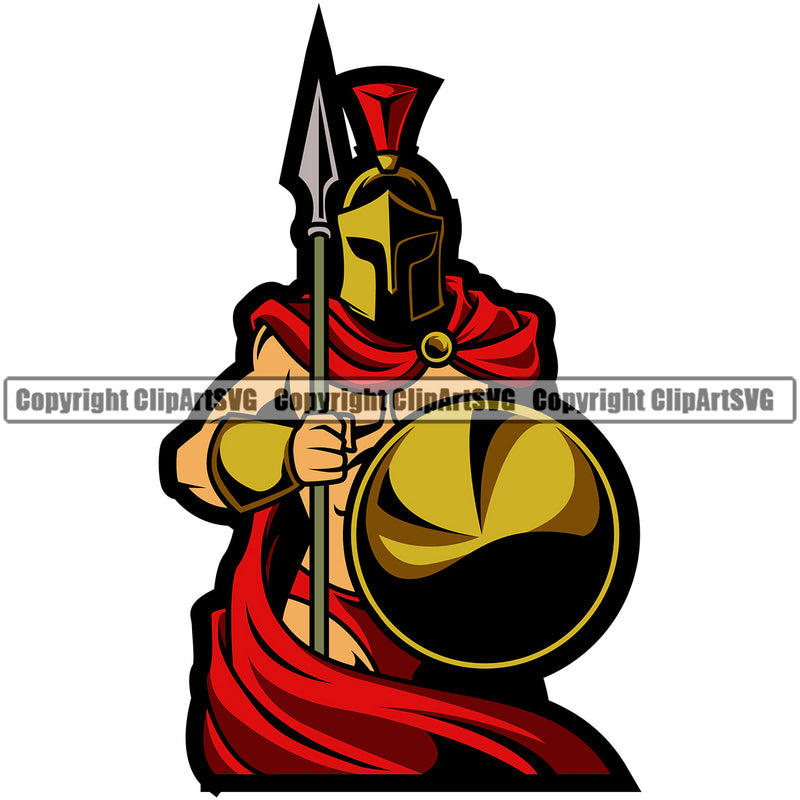 Spartan Battle Helmet Spear Shield Red Skin Colorful Warrior Dress Sign Sword Fight Viking Barbarian Medieval War Fighter Mascots Sports Team School Mascot Game Fantasy eSport Animal Emblem Badge Logo Symbol Clipart SVG