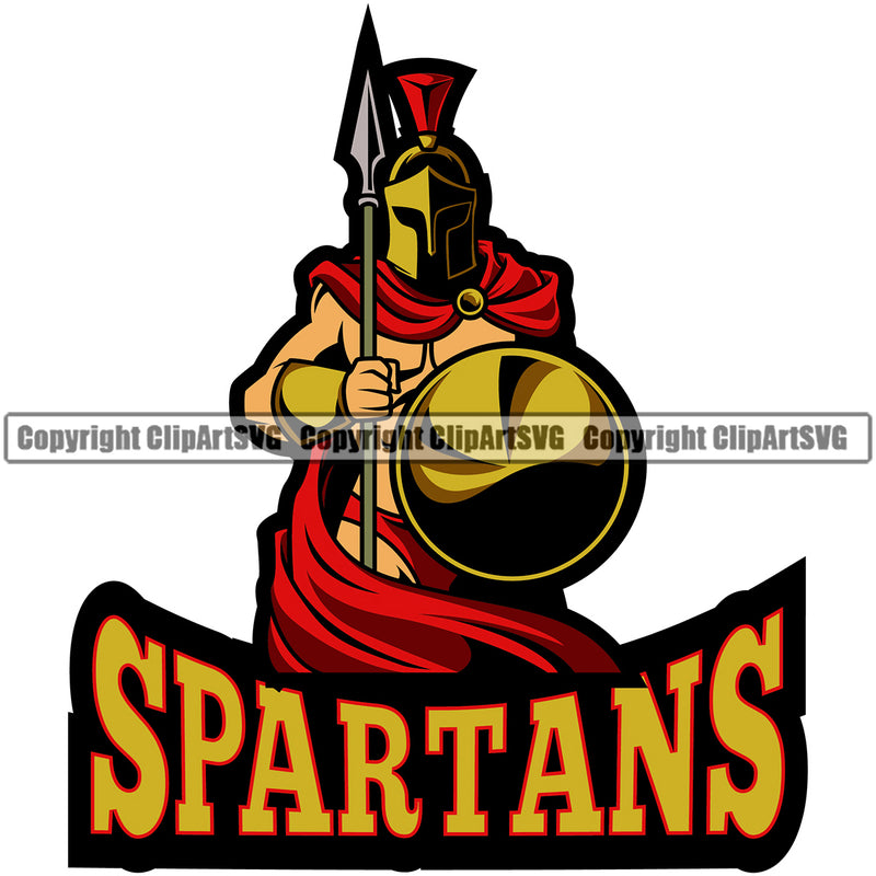 Spartans Battle Helmet Spartan Spear Shield Red Skin Colorful Warrior Dress Sign Sword Fight Viking Barbarian Medieval War Fighter Mascots Sports Team School Mascot Game Fantasy eSport Animal Emblem Badge Logo Symbol Clipart SVG