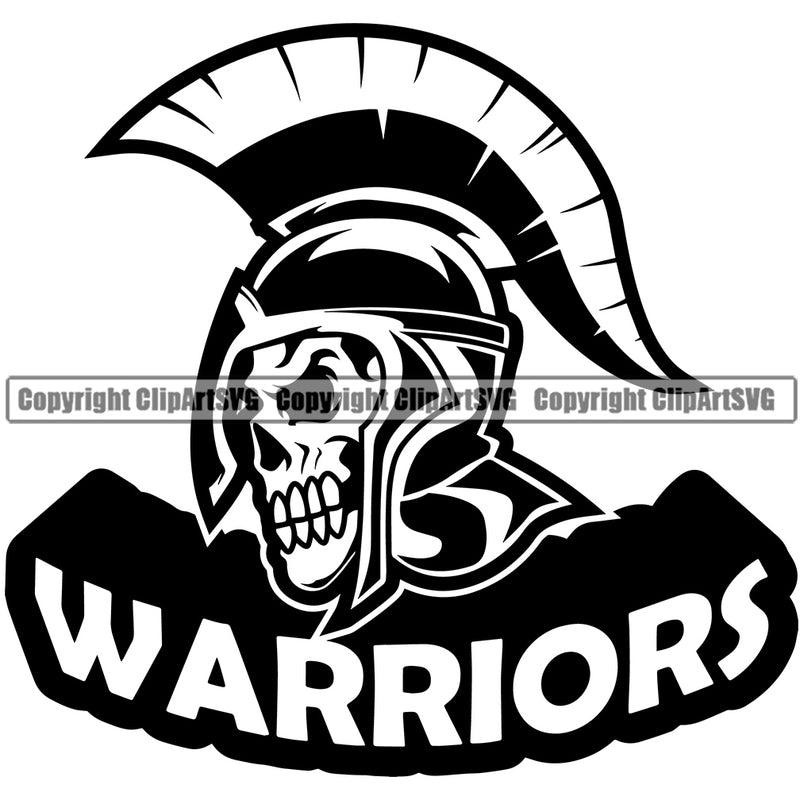 Warriors Battle Helmet Sideview Skeleton Warrior Sign Fight Viking Barbarian Medieval War Fighter Mascots Sports Team School Mascot Game Fantasy eSport Animal Emblem Badge Logo Symbol Clipart SVG