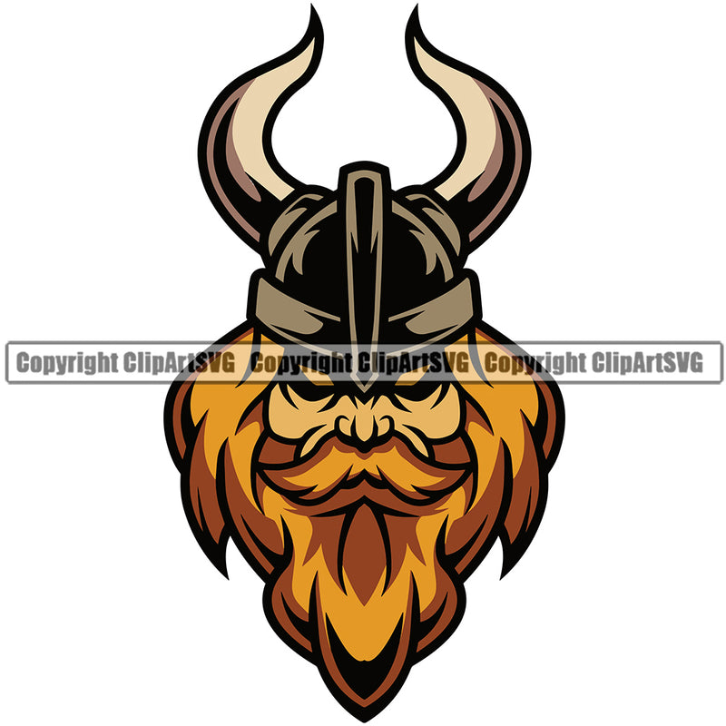 Mascot Ancient Beard Mustache Viking Helmet Military Skin Colorful Soldier Warrior Battle Fight Horns Medieval Fighter War Mascots Sports Team School Mascot Game Fantasy eSport Animal Emblem Badge Logo Symbol Clipart SVG