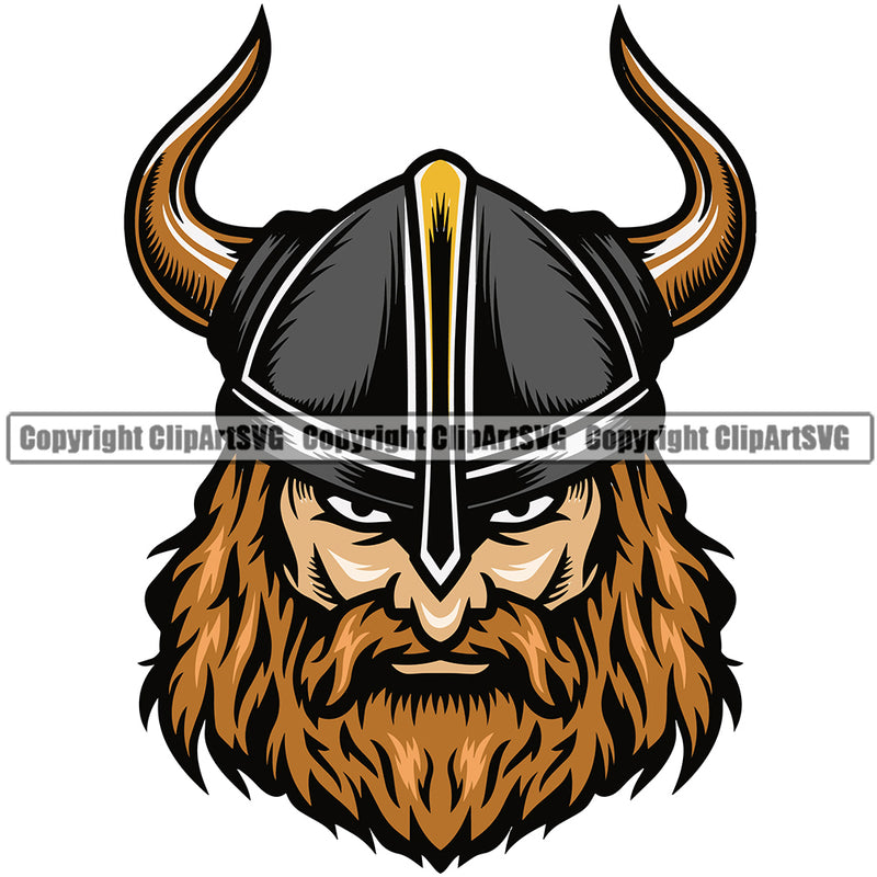 Viking Gold Beard Mustache Vikings Mascot Ancient Viking Horns Black Helmet Horned Military Soldier Warrior Battle Fight Horns Medieval Fighter War Mascots Sports Team School Mascot Game Fantasy eSport Animal Emblem Badge Logo Symbol Clipart SVG