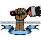 Black Hand Holding Painting Brush African American Hand Ribbon Design Element White Background Renovation Paint House Home Improvement Wall Room Painter Repair Renovating Service Work Worker Painter DIY Art Logo Clipart SVG