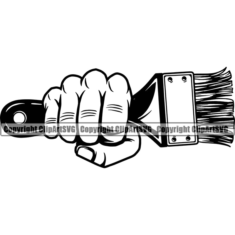 Black And White Hand Holding Paint Brush Painting Renovation Paint Punch Design Element BW Design Element House Home Improvement Wall Room Painter Repair Renovating Service Work Worker Painter DIY Art Logo Clipart SVG