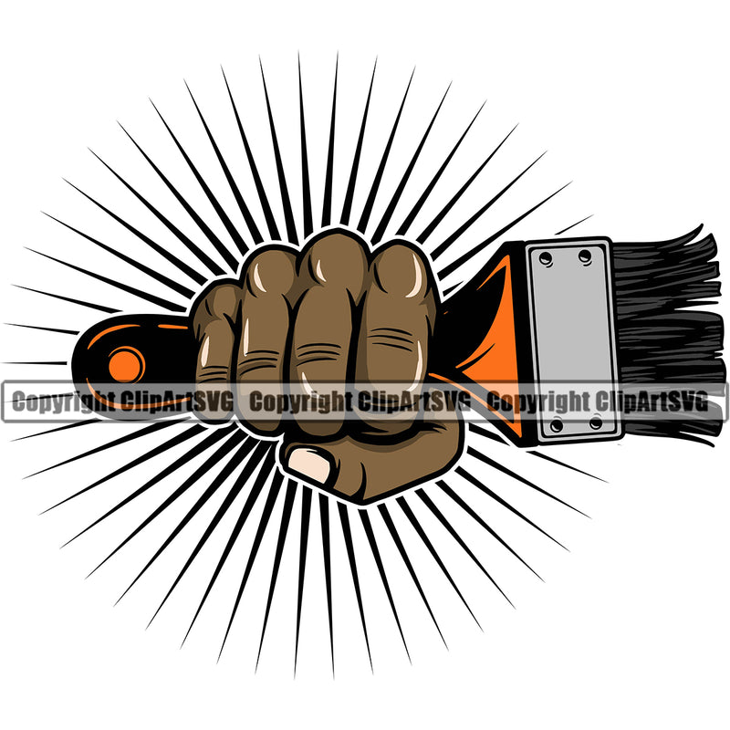 African American Man Holding Paint Brush Sun Design Element White Background Painting Renovation Paint House Home Improvement Wall Room Painter Repair Renovating Service Work Worker Painter DIY Art Logo Clipart SVG