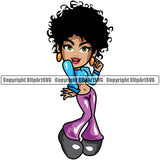 Black Woman African American Lady Standing Sexy Pose Lola Big Eyes Nubian Queen Cartoon Character Smile Face Design Element Cute Female Afro Pretty Girl Art Logo Clipart SVG