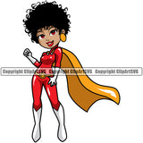 Super Hero Black Woman Standing African American Lady Nubian Smile Face Design Element Queen Cartoon Character Cute Female Afro Pretty Girl Art Logo Clipart SVG