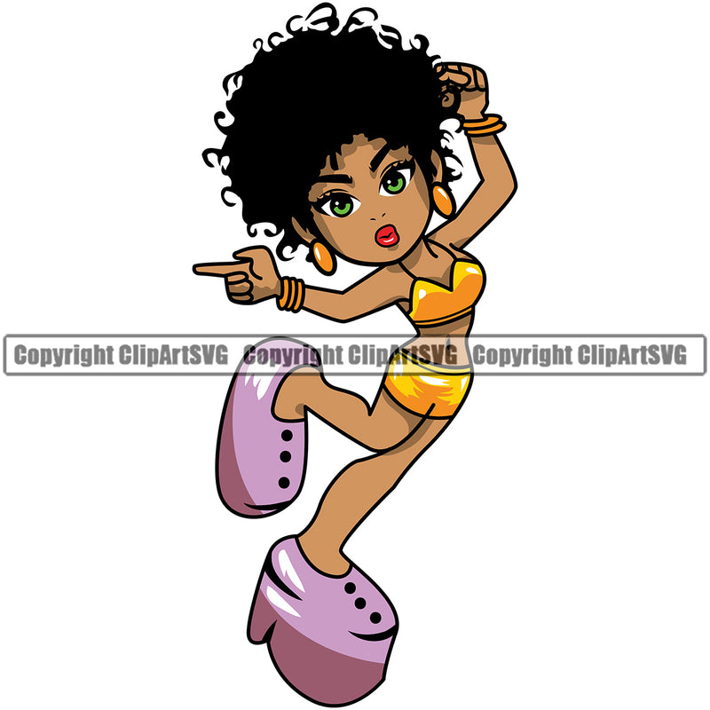 Black Woman Dancing African American Lady Nubian Afro Big Hair Style Design Element White Background Queen Cartoon Character Cute Female Afro Pretty Girl Art Logo Clipart SVG