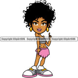 Black Woman Afro Hair Style Lola Big Eyes African American Lady Smile Face Nubian Queen Cartoon Character Cute Female Afro Pretty Girl Art Logo Clipart SVG