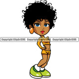 Black Woman African American Lady Big Eyes And Head Afro Hairstyle Design Element Nubian Queen Cartoon Character Cute Female Afro Pretty Girl Art Logo Clipart SVG