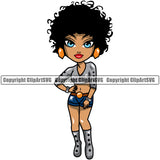 Black Woman Lola Big Eyes Design Element White Background African American Lady Nubian Queen Cartoon Character Cute Female Afro Pretty Girl Art Logo Clipart SVG