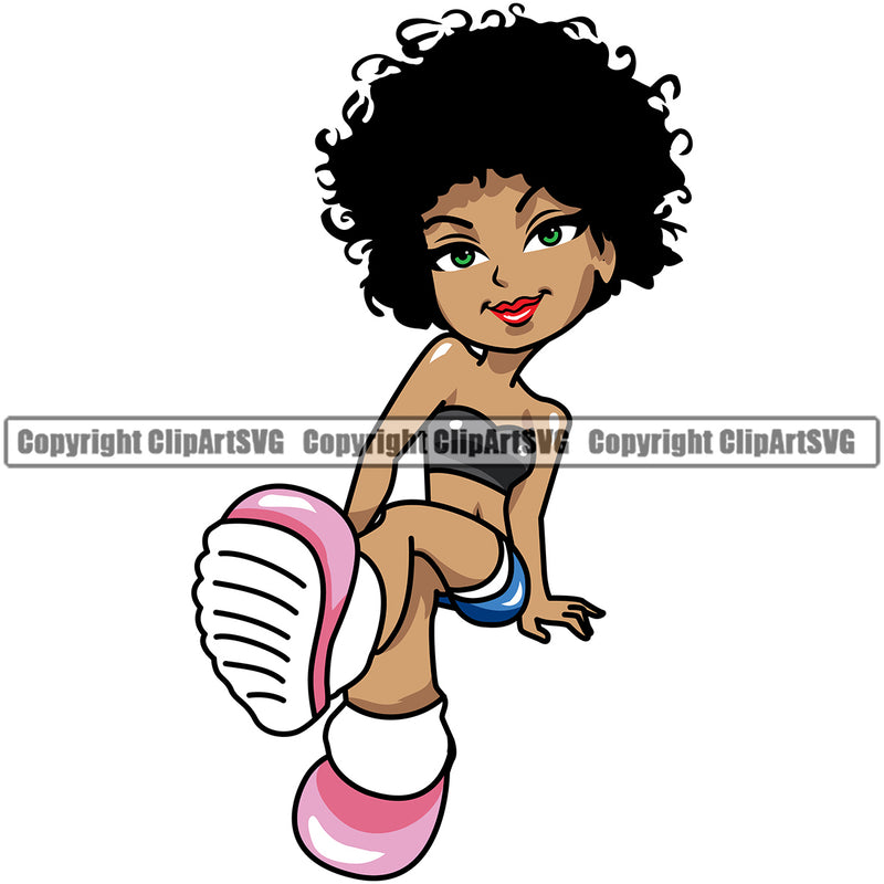 Black Woman Sitting White Background Afro Hair Style Smile Face African American Lady Nubian Queen Cartoon Character Cute Female Afro Pretty Girl Art Logo Clipart SVG