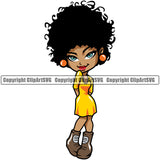 Black Woman African American Lady Standing Afro Hair Style White Background Design Element Nubian Queen Cartoon Character Cute Female Afro Pretty Girl Art Logo Clipart SVG