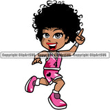 Black Woman Running Pose Smile Face African American Lady Nubian Queen Afro Hair Style White Background Design Element Cartoon Character Cute Female Afro Pretty Girl Art Logo Clipart SVG
