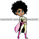 Black Woman Super Hero Lola Big Eyes Design Element African American Lady Standing Design Element Nubian Queen Cartoon Character Cute Female Afro Pretty Girl Art Logo Clipart SVG