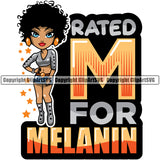 Rated M For Melanin Black Woman African American Lady Lola Big Eyes Afro Hair Style White Background Design Element Design Element Nubian Queen Cartoon Character Cute Female Afro Pretty Girl Art Logo Clipart SVG